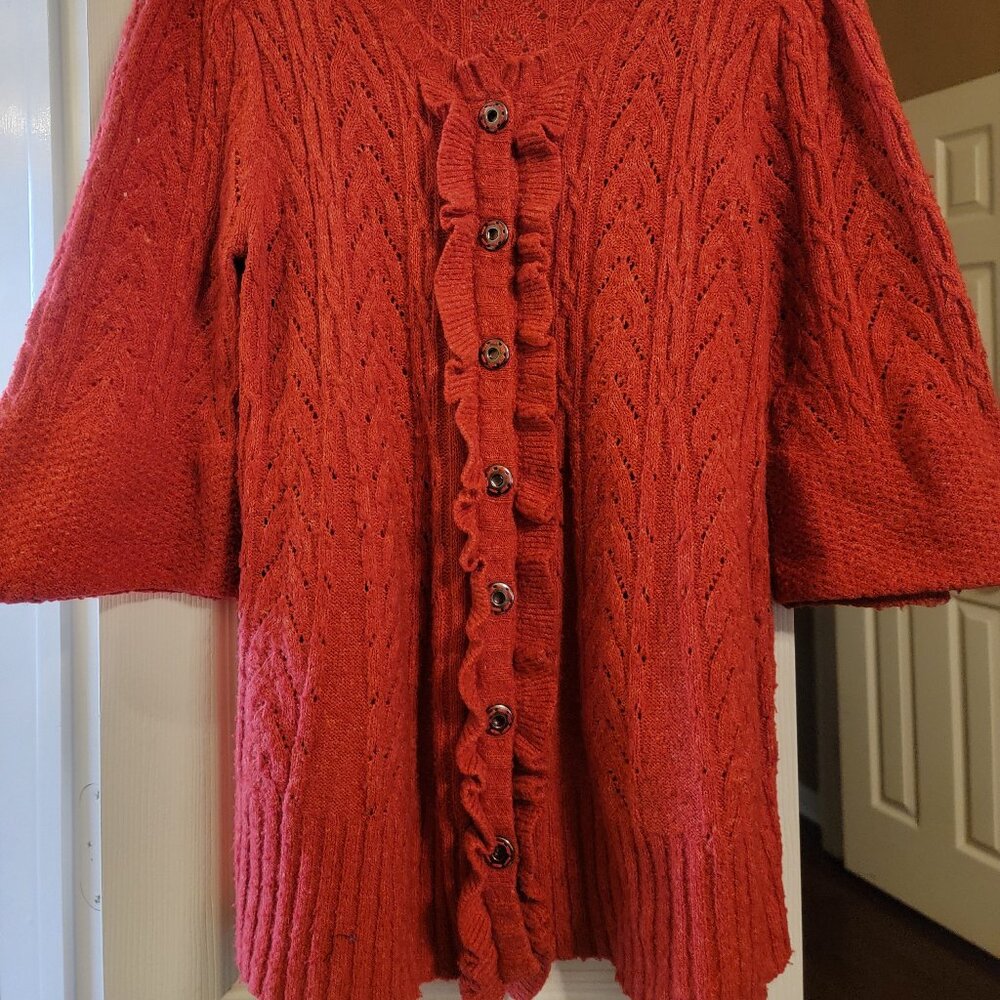 Vintage Orange-Red pointelle cardigan sweater from Anthropologie (approx M)
